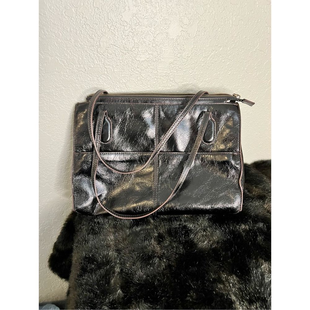 HOBO INTERNATIONAL  BLACK DISTRESSED LEATHER TOTE SHOULDER HANDBAG